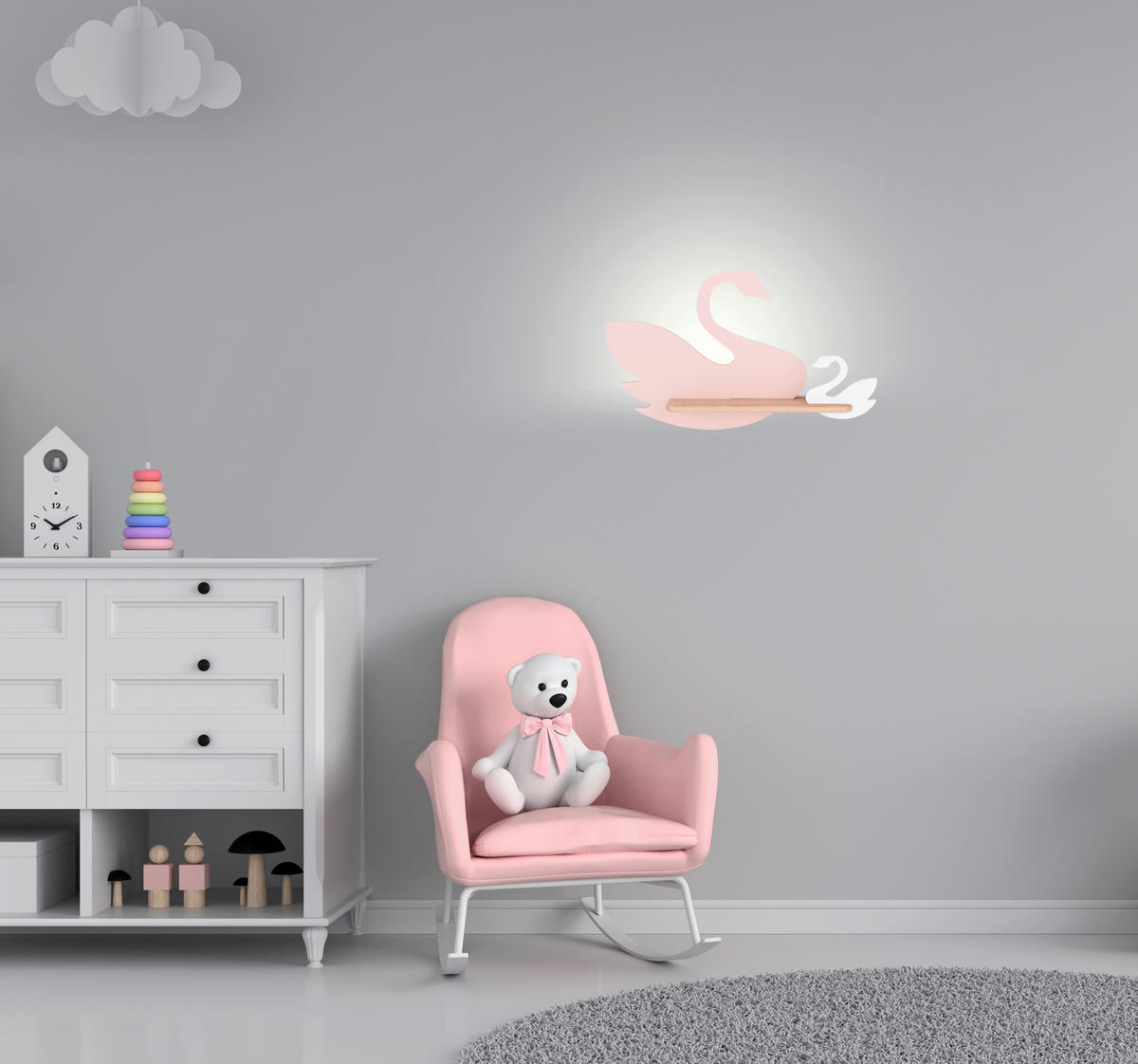 VÄGGLAMPA FÖR BARN Swan 27/12/31 cm   - vit/pink, Basics, metall/trämaterial (27/12/31cm)