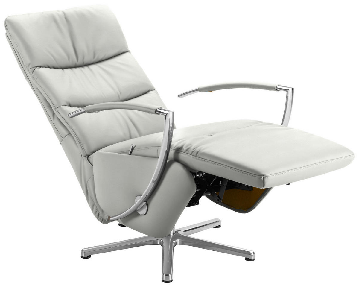 RELAXSESSEL in Leder Silberfarben  - Chromfarben/Silberfarben, Design, Leder/Metall (64/112/80cm) - Cantus