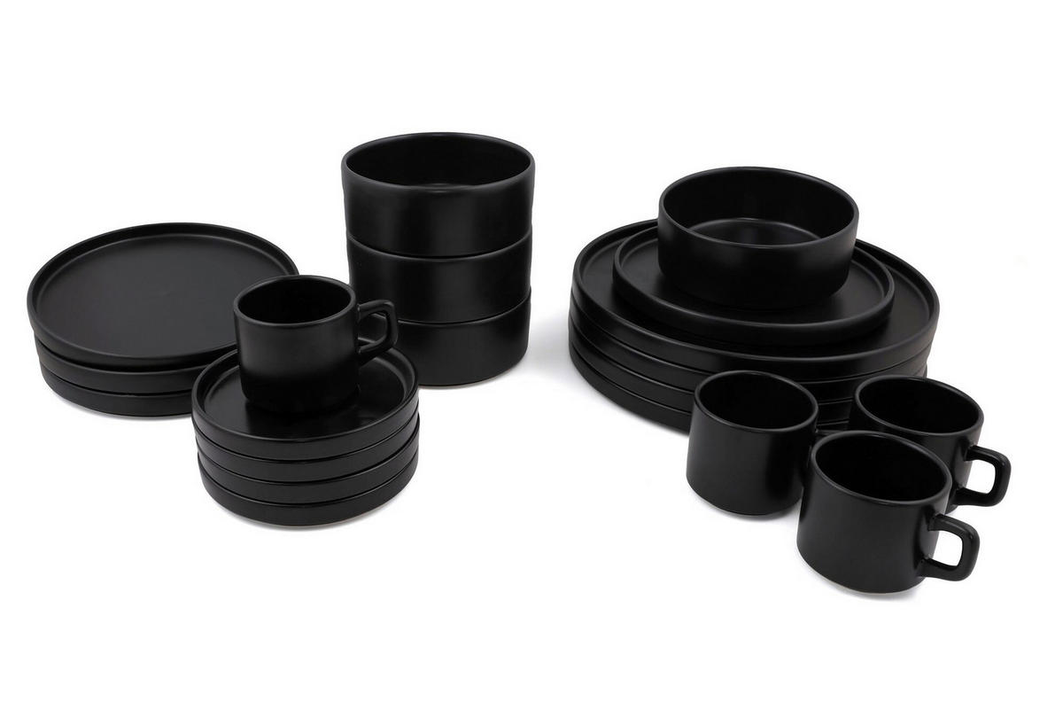 KOMBISERVICE Schwarz 20-teilig 4 Personen  - Schwarz, Basics, Keramik - P & B