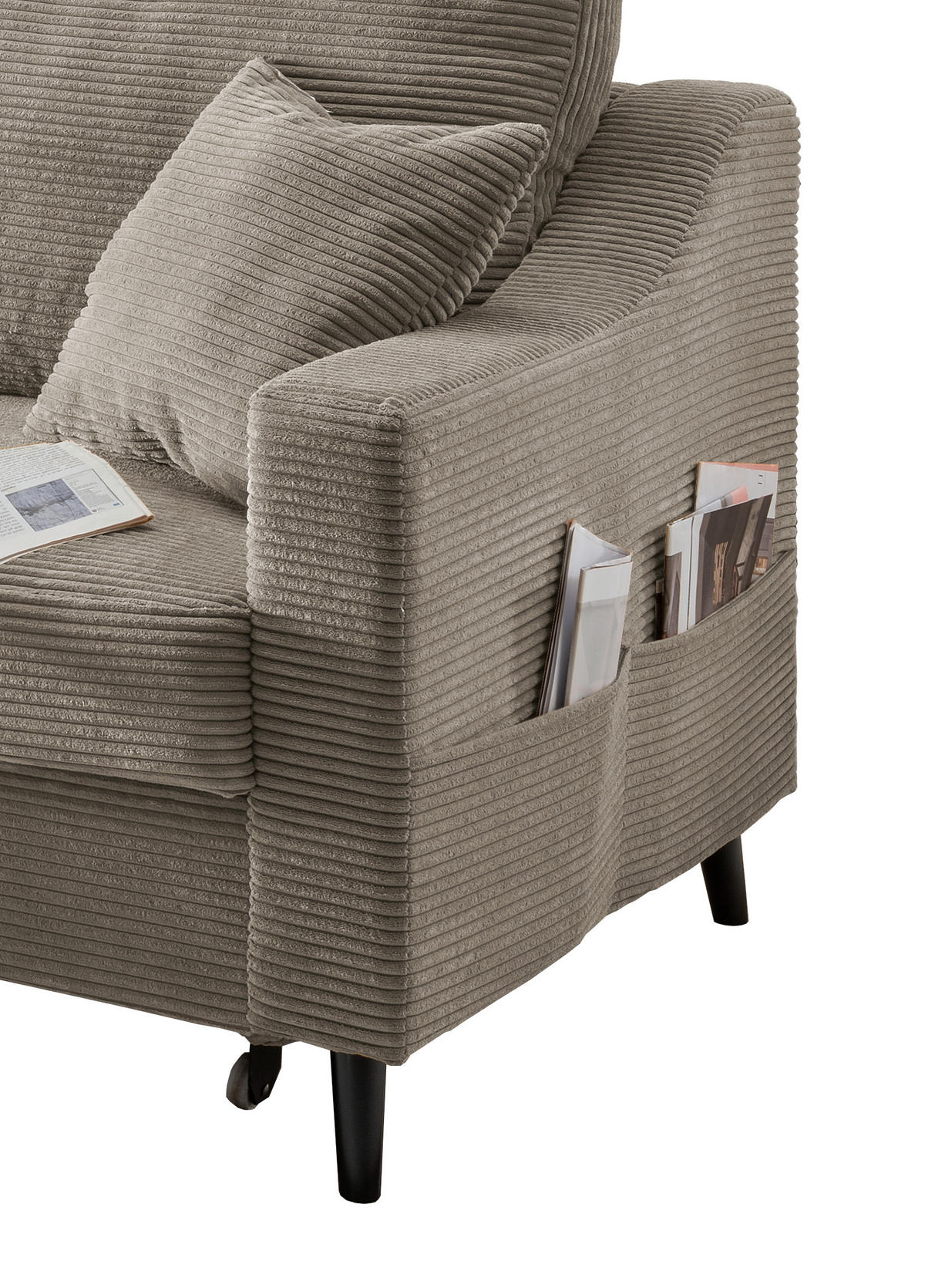 ECKSOFA Graubraun Cord  - Graubraun/Schwarz, Design, Holz/Textil (150/228cm) - P & B
