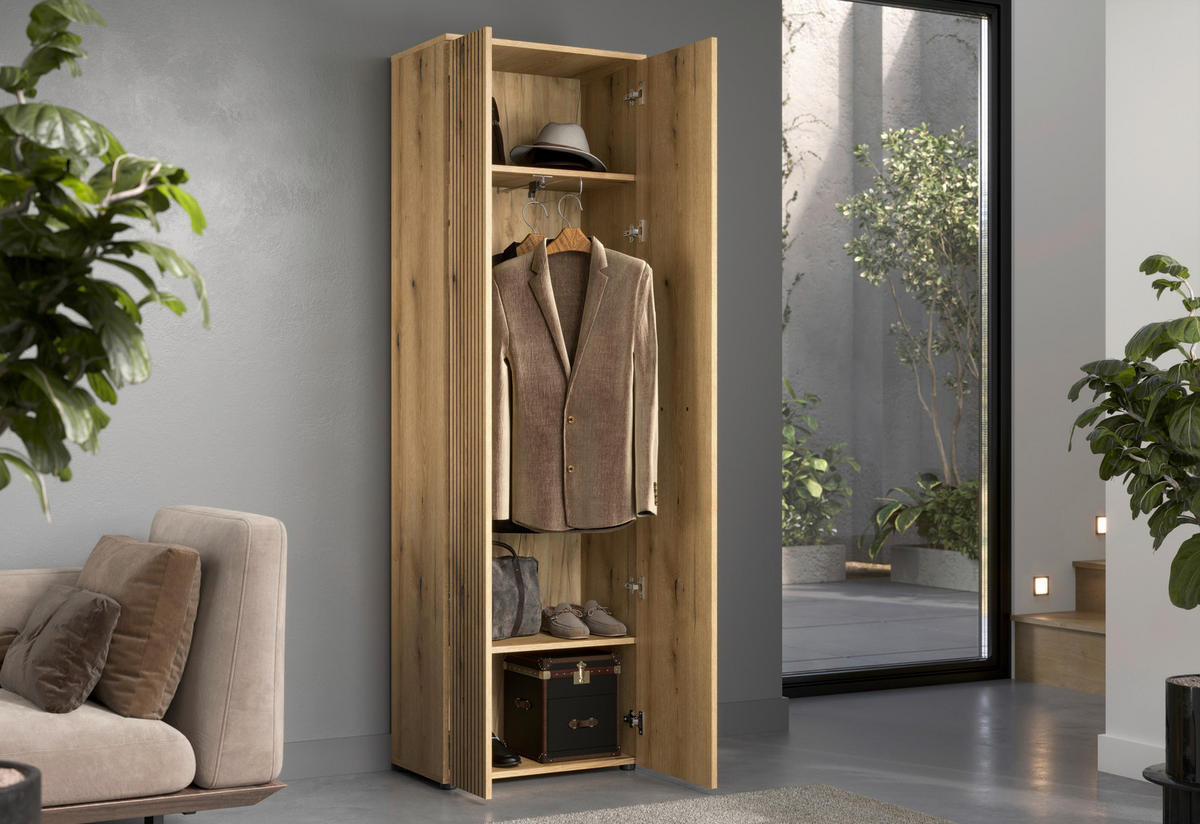 GARDEROBENSCHRANK PUREBLISS  in 60/196/36 cm  - Eichefarben/Schwarz, Basics, Holzwerkstoff/Kunststoff (60/196/36cm) - MID.YOU