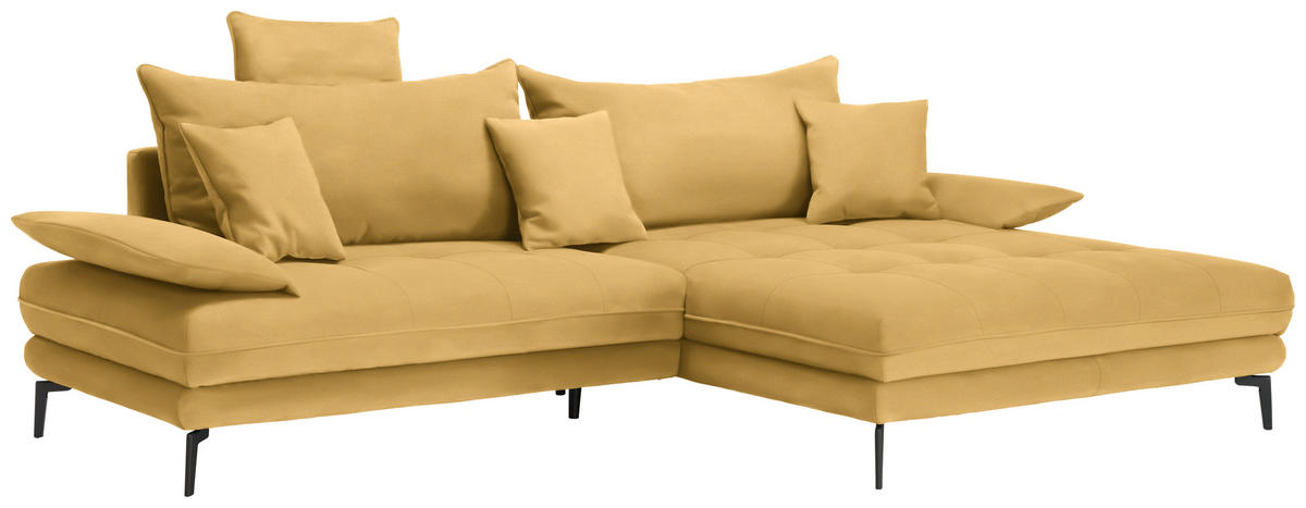 ECKSOFA in Flachgewebe Gelb  292/176 cm  - Gelb/Schwarz, MODERN, Textil/Metall (292/176cm) - Carryhome