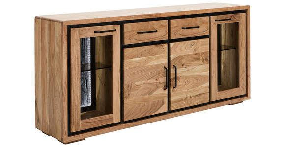 SIDEBOARD  170/80/40 cm 2 Schublade(n)  - Schwarz/Akaziefarben, LIFESTYLE, Glas/Holz (170/80/40cm) - Landscape