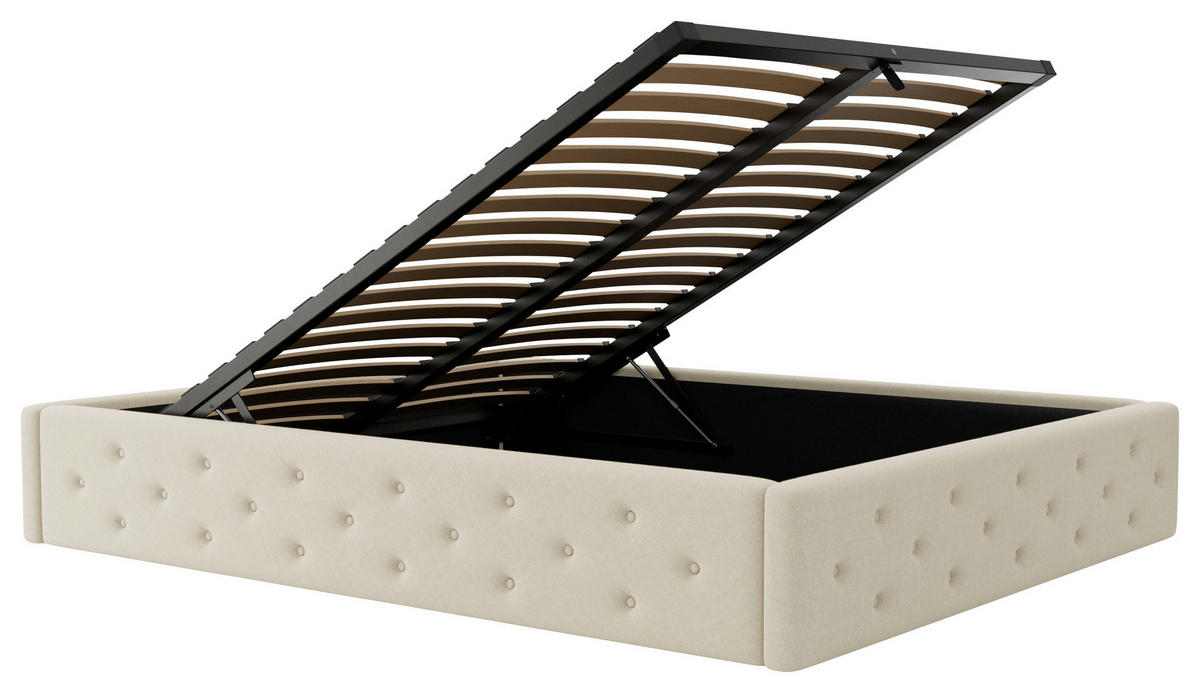 POLSTERBETT 140/200 cm,  in Beige, Lattenrost, Bettkasten,  - Beige/Schwarz, Design, Holz/Textil (140/200cm) - Chameo