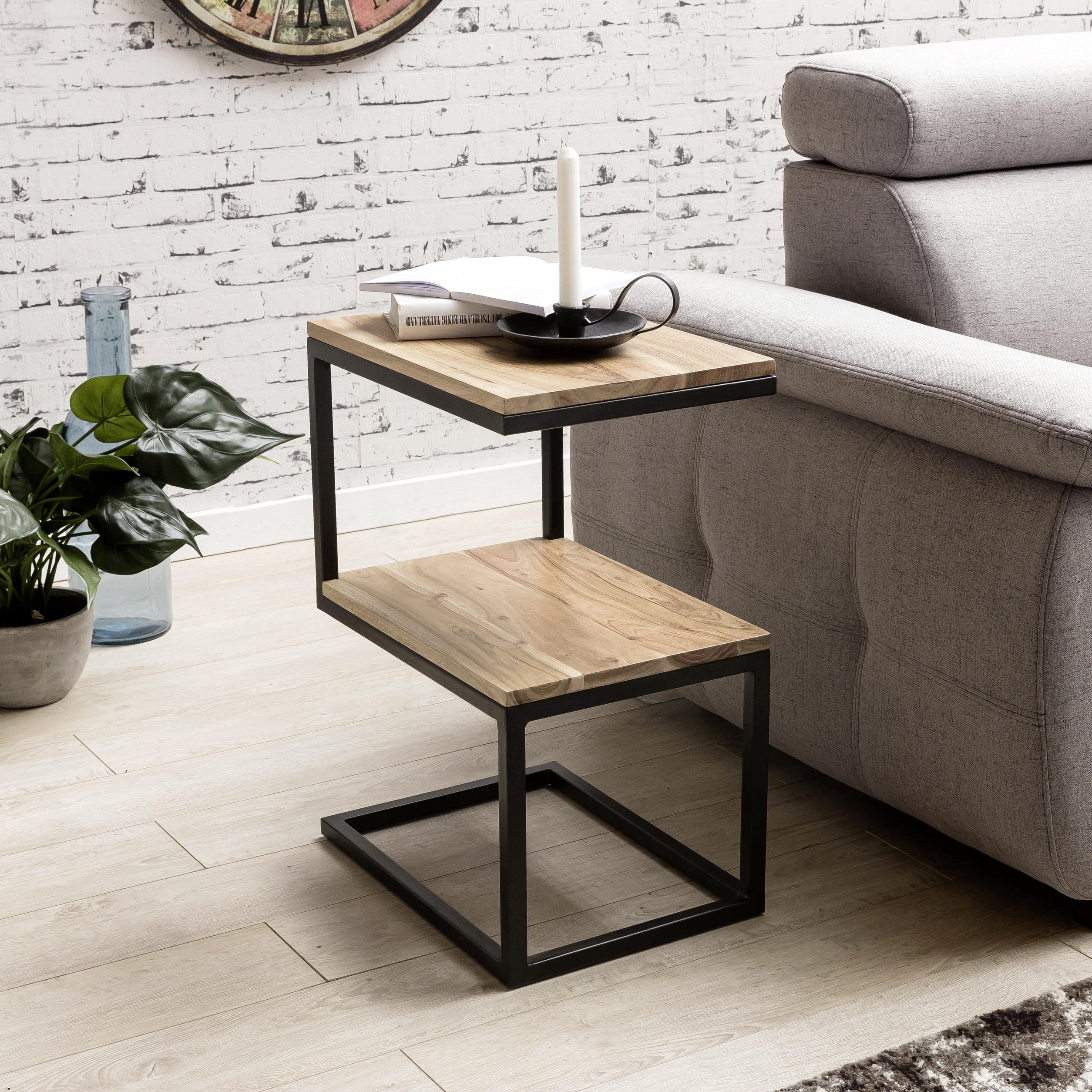 BEISTELLTISCH in Holz 45/30/60 cm  - Schwarz/Akaziefarben, Design, Holz/Metall (45/30/60cm) - MID.YOU