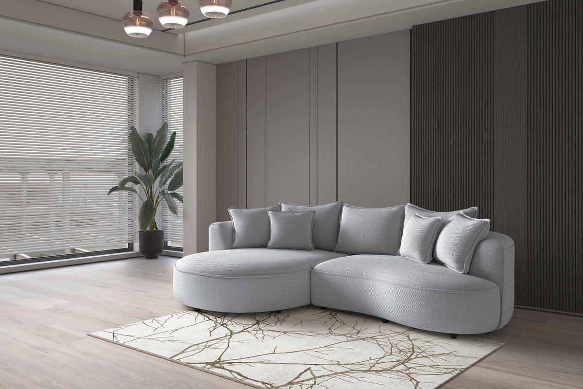 ECKSOFA LEVI Grauweiß Velours, Struktur  - Grauweiß/Schwarz, MODERN, Kunststoff/Textil (168/287cm) - Livetastic