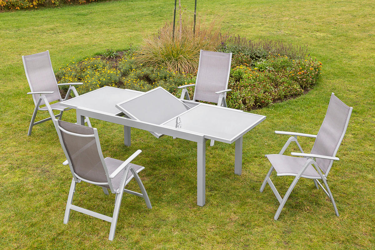 GARTENTISCH 120/90/75 cm Metall, Glas rechteckig  - Silberfarben, KONVENTIONELL, Glas/Metall (120/90/75cm) - Gardenson
