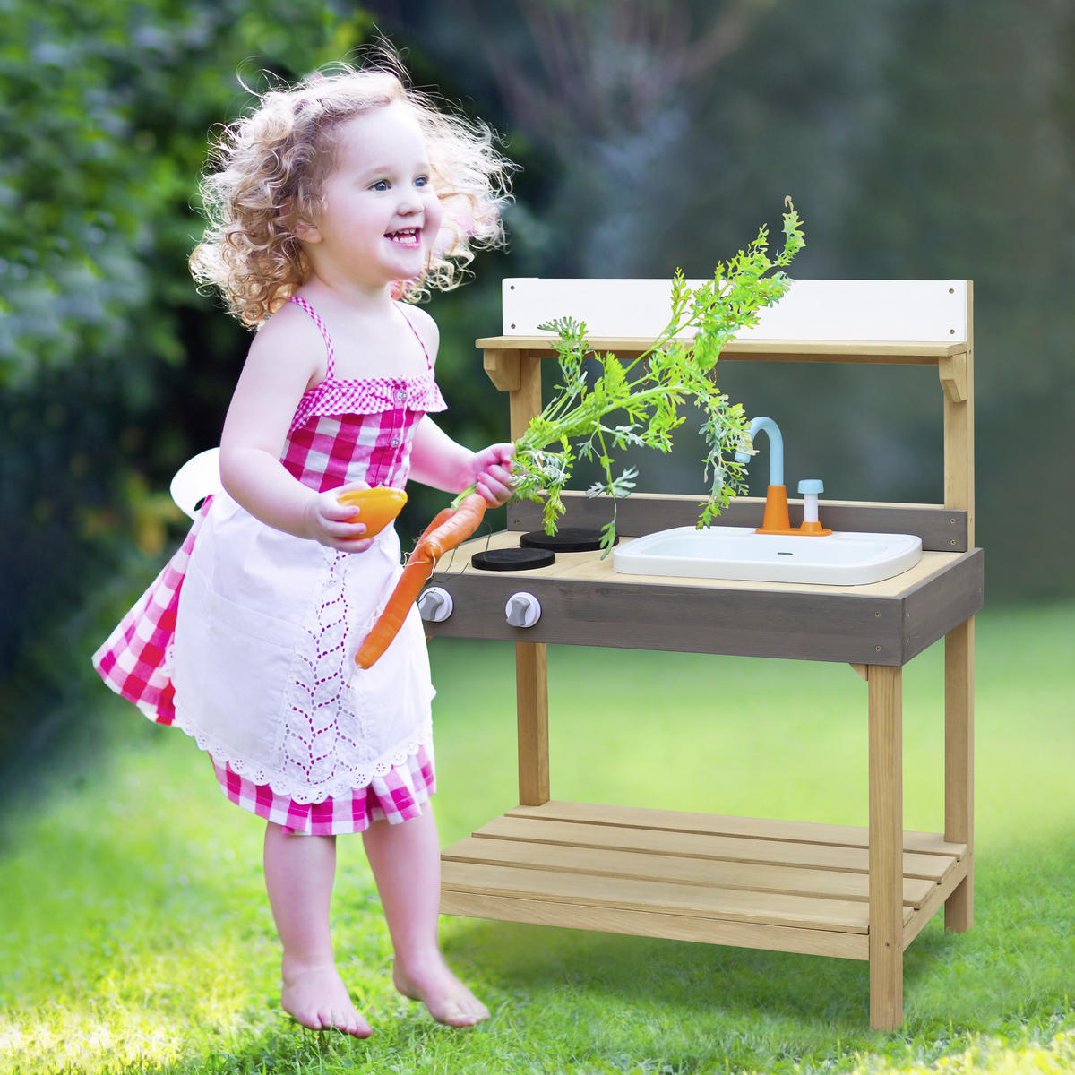 SAND & WASSER SPIELKÜCHE  - Weiß/Braun, KONVENTIONELL, Holz/Kunststoff (75/100/38,5cm) - Ambia Garden