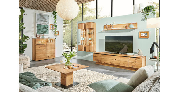WOHNWAND in Eichefarben 320/200,8/53,7 cm - Eichefarben/Schwarz, Natur, Glas/Holz (320/200,8/53,7cm) - Valnatura