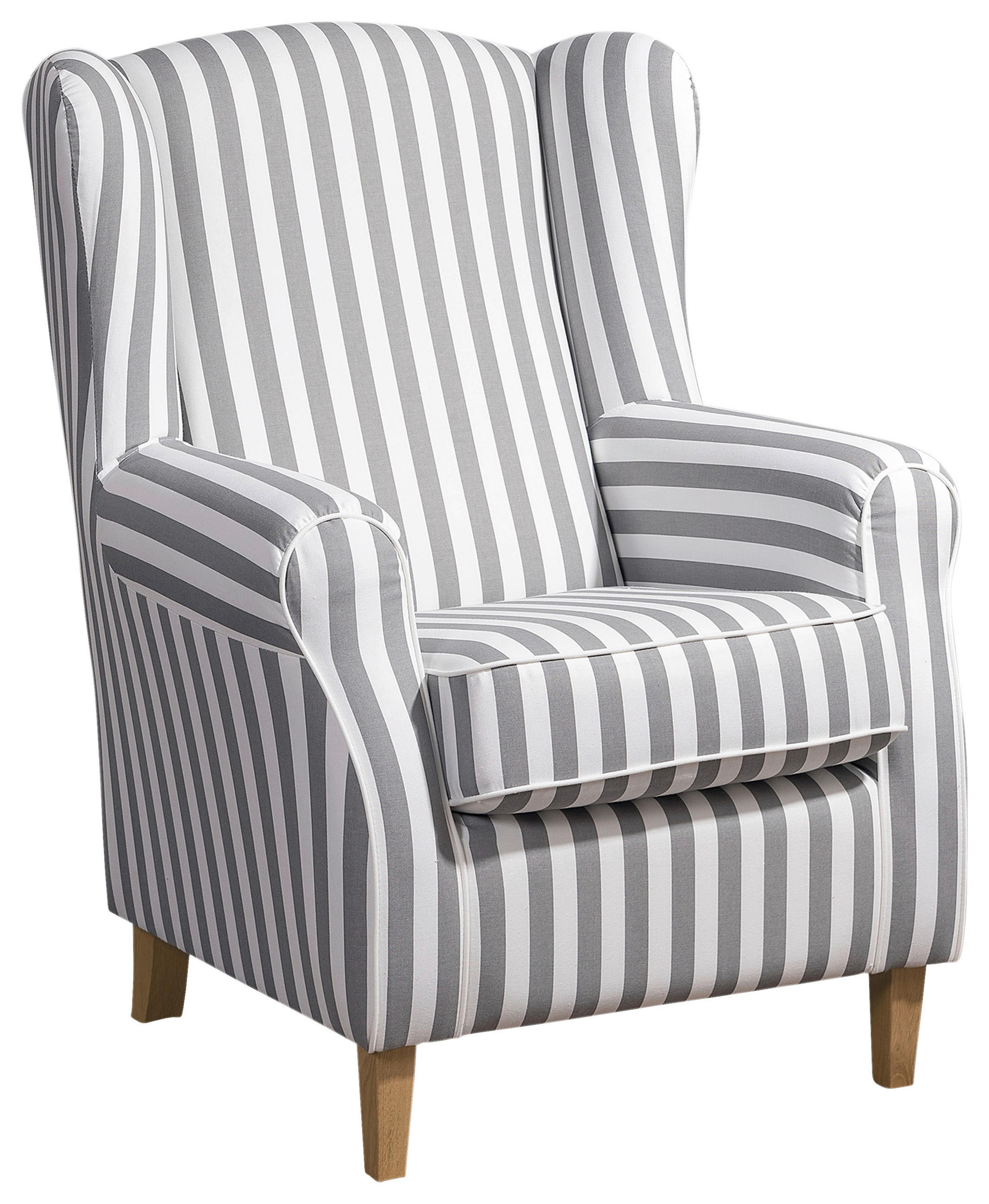 OHRENSESSEL Flachgewebe Weiss, Hellbraun  - Hellbraun/Weiss, Konventionell, Holz/Textil (77/103/86cm) - Max Winzer