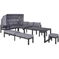 LOUNGEGARNITUR 19-teilig   360/65/152/200 cm Aluminium  - Dunkelgrau/Dunkelbraun, MODERN, Glas/Textil (360/65/152/200cm) - Amatio