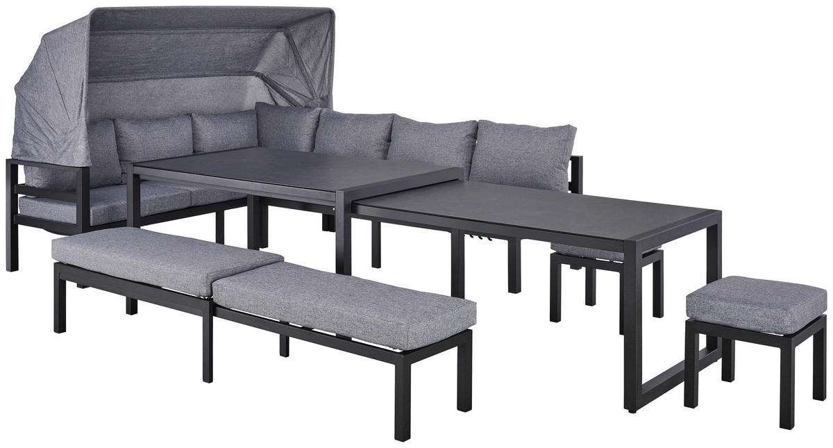 LOUNGEGARNITUR 19-teilig   360/65/152/200 cm Aluminium  - Dunkelgrau/Dunkelbraun, MODERN, Glas/Textil (360/65/152/200cm) - Amatio