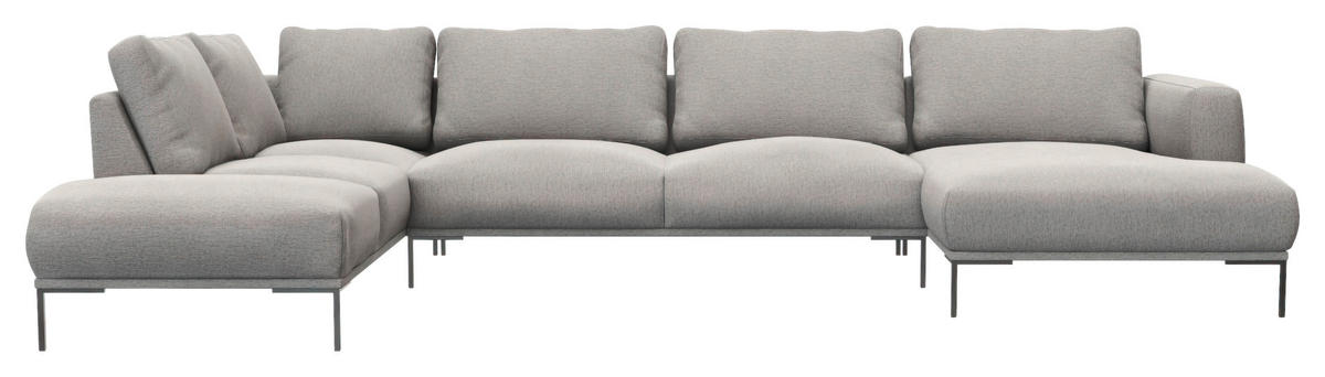 WOHNLANDSCHAFT Grau Webstoff, Flachgewebe  - Schwarz/Grau, Design, Textil/Metall (206/376/148cm) - Livetastic