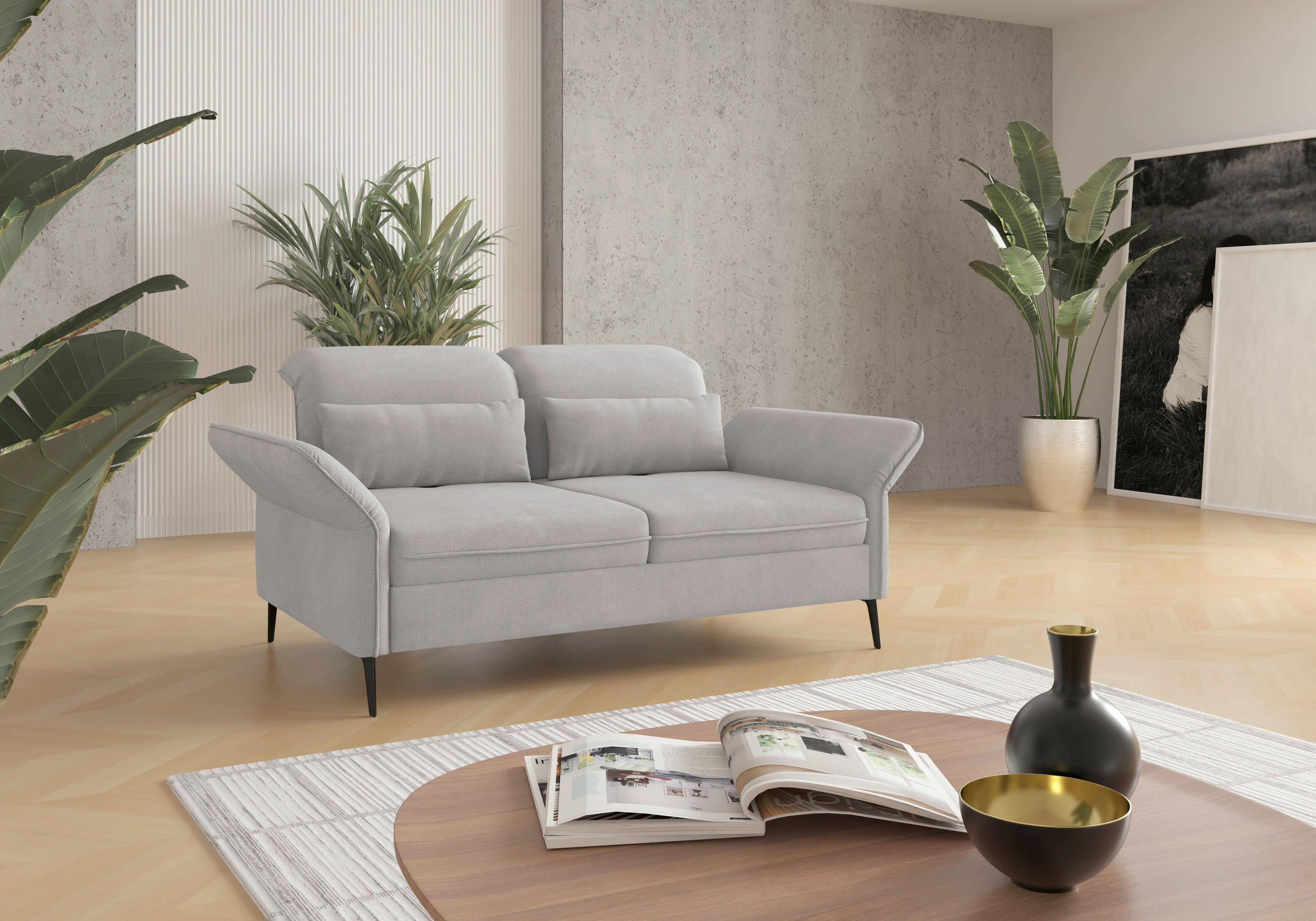 2,5-SITZER Flachgewebe Silberfarben  - Silberfarben/Schwarz, KONVENTIONELL, Textil/Metall (189/92/123cm) - Sit & More