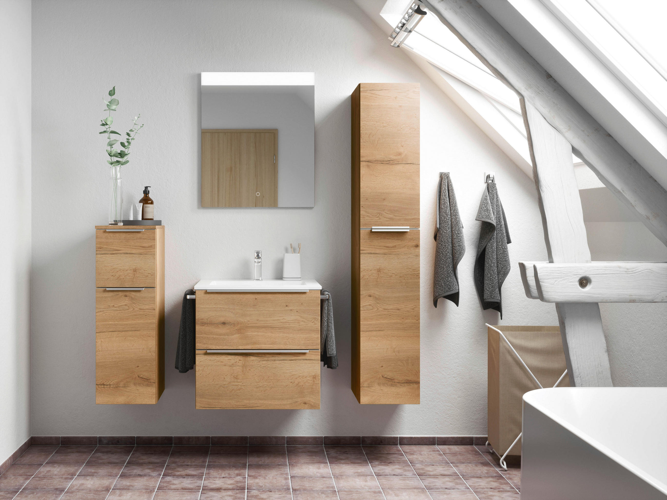 BADEZIMMER  in 61 cm  - Edelstahlfarben/Eichefarben, MODERN, Holzwerkstoff/Stein (61cm) - Nobilia