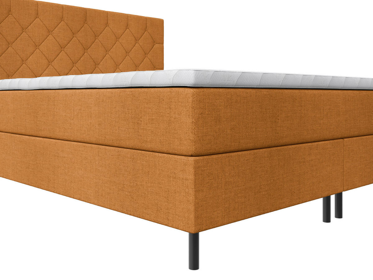 BOXSPRINGBETT 200/200 cm,  in Orange, Matratze, Topper, H2 + H2 = mittel  - Schwarz/Orange, KONVENTIONELL, Textil/Metall (200/200cm) - Chameo