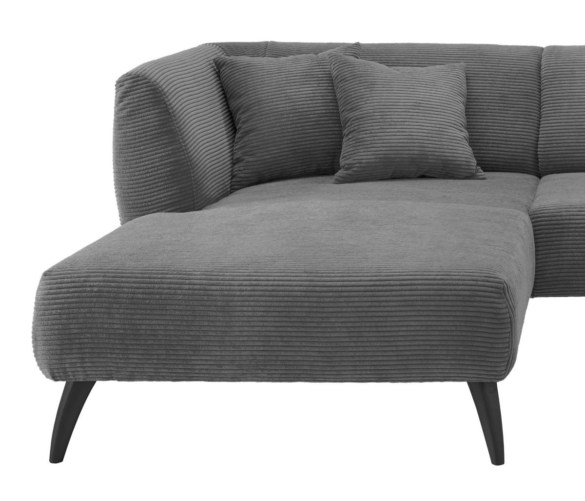ECKSOFA in Cord Grau  - Schwarz/Grau, Modern, Holz/Textil (160/264cm) - MID.YOU
