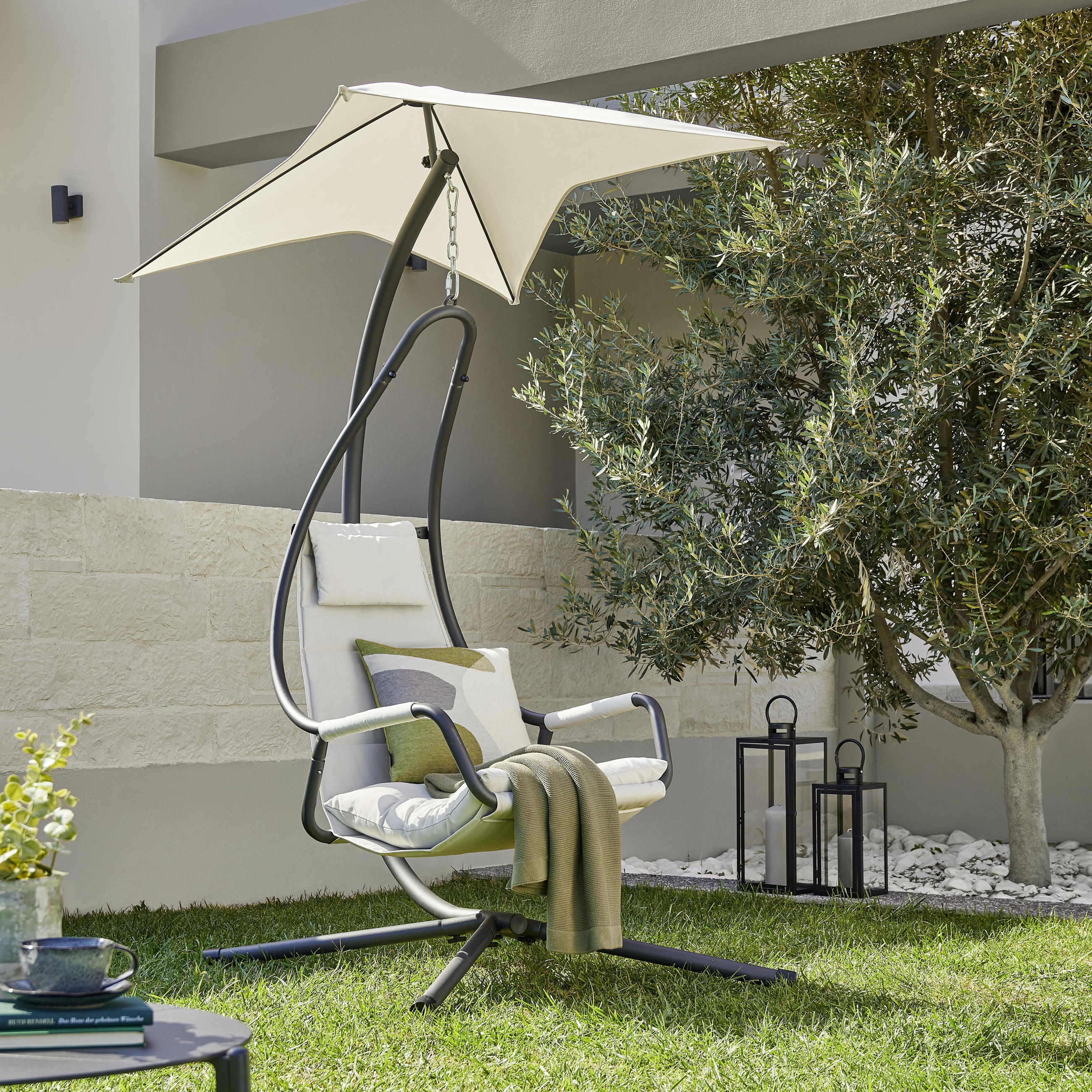 VISEČ SEDEŽ - temno siva/svetlo siva, Moderno, kovina/tekstil (120/104/210cm) - Ambia Garden