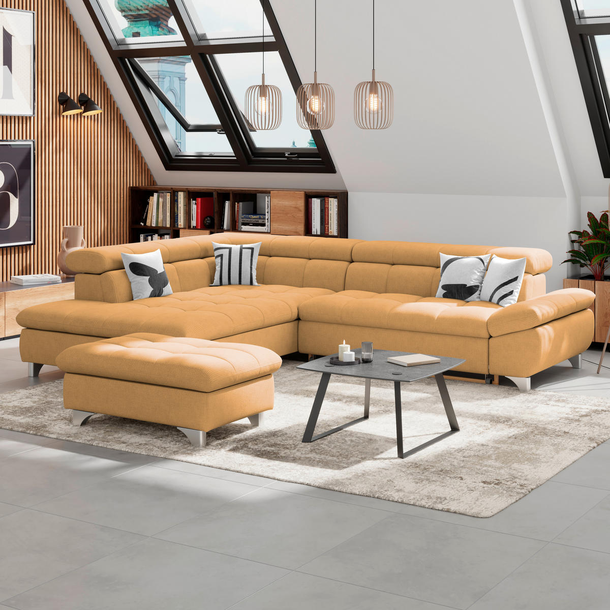ECKSOFA Goldfarben Chenille  - Chromfarben/Goldfarben, KONVENTIONELL, Textil/Metall (234/312cm) - Livetastic