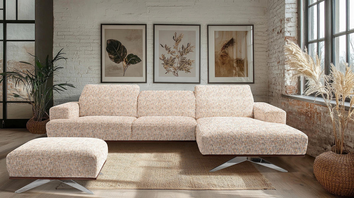 ECKSOFA PORTLAND in Struktur Blau, Gelb, Rot, Weiß Kopfteilverstellung  295/187 cm  - Chromfarben/Blau, Design, Holz/Textil (295/187cm) - Livetastic