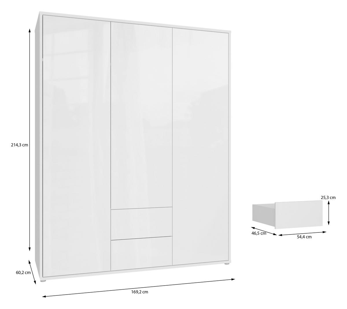 DREHTÜRENSCHRANK 169/214/60 cm,  in Weiß, Weiß Hochglanz, 3-türig  - Weiß Hochglanz/Weiß, Trend, Holzwerkstoff (169/214/60cm) - Carryhome