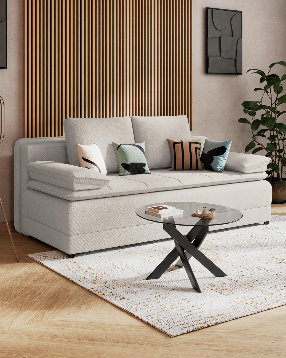 SCHLAFSOFA  mit Liegefunktion Webstoff Weiß  - Schwarz/Weiß, MODERN, Kunststoff/Textil (202/73-92/105cm) - MID.YOU