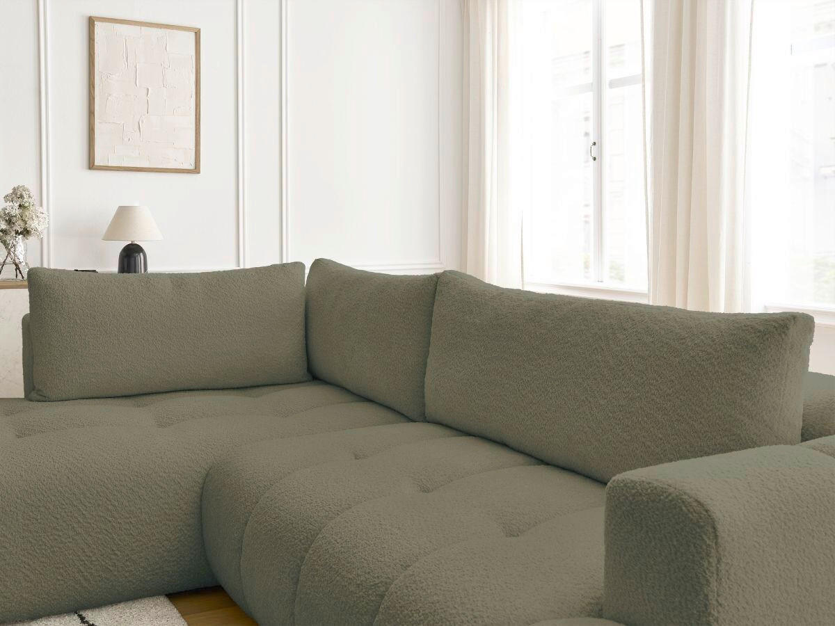 ECKSCHLAFSOFA FUJI Bouclé Grün  inkl.  - Schwarz/Grün, MODERN, Kunststoff/Textil (204/282cm)