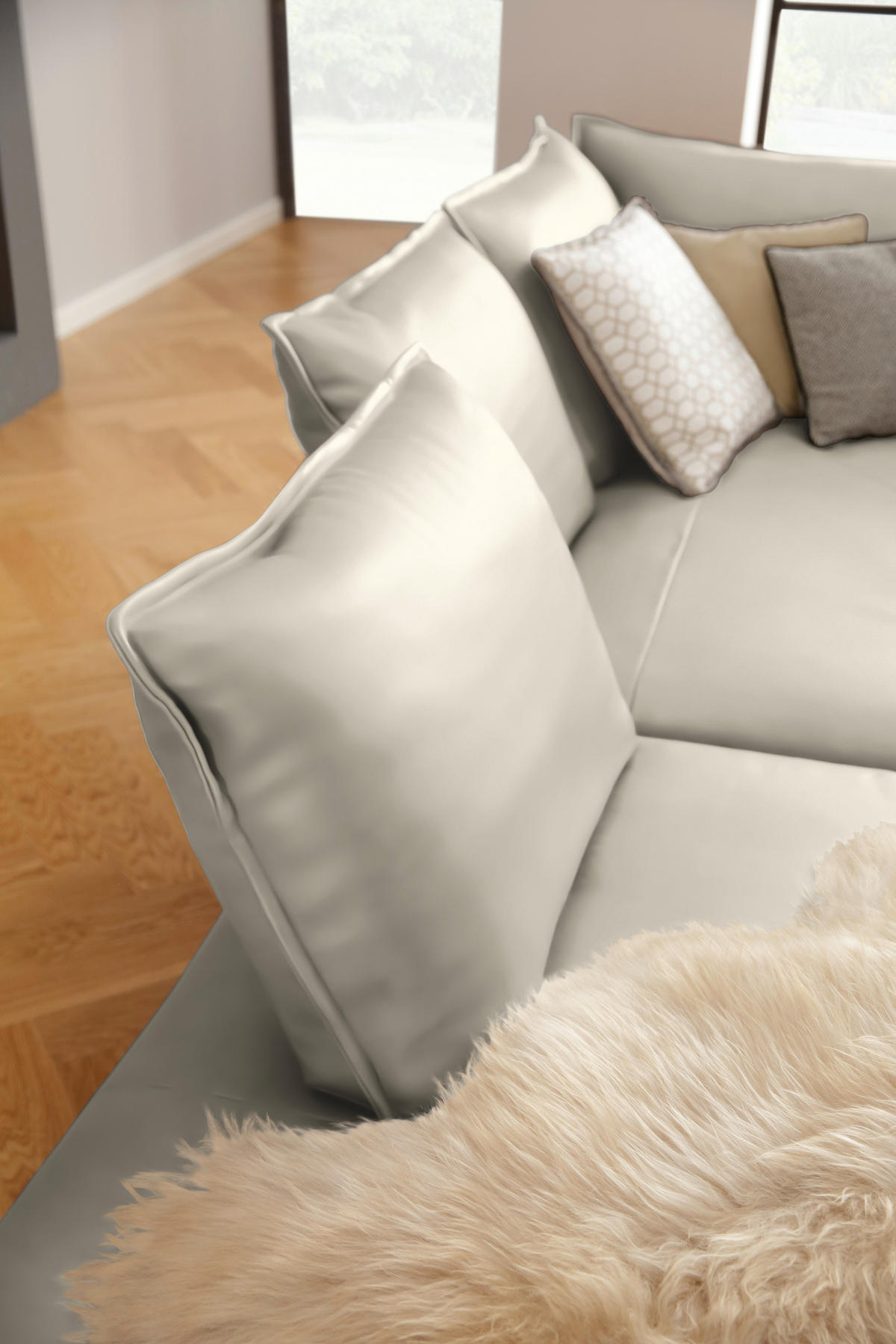 ECKSOFA Echtleder Hellgrau  - Hellgrau/Schwarz, Design, Leder/Metall (272/340cm) - W.Schillig