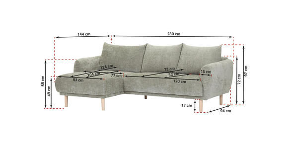 ECKSOFA Dunkelgrau Flachgewebe  - Dunkelgrau/Buchefarben, KONVENTIONELL, Holz/Textil (144/230cm) - Carryhome