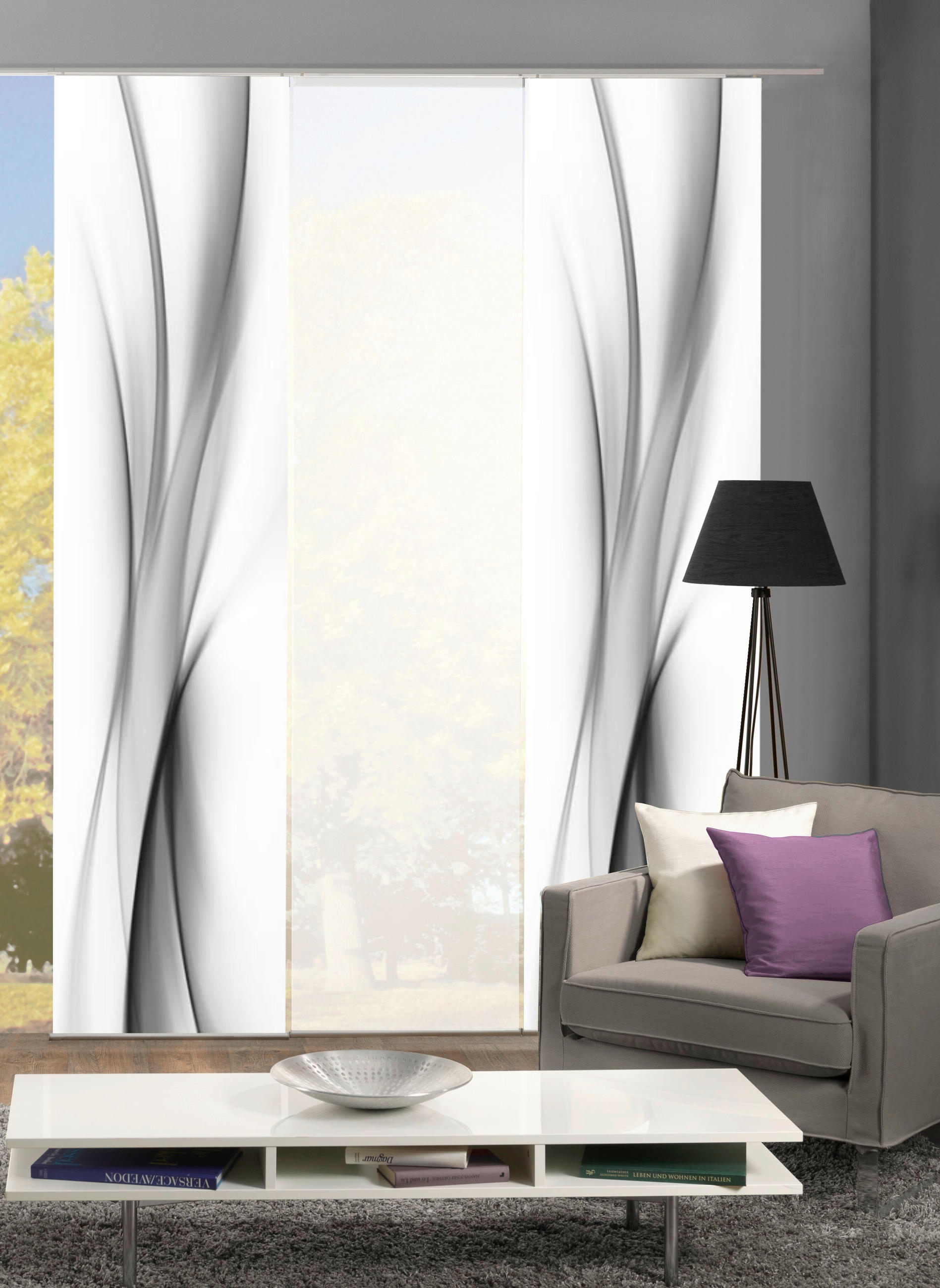 FLÄCHENVORHANG 3ER SET in Grau, Hellgrau, Dunkelgrau halbtransparent  - Dunkelgrau/Hellgrau, Design, Textil (60/245cm) - Schmidt W. Gmbh