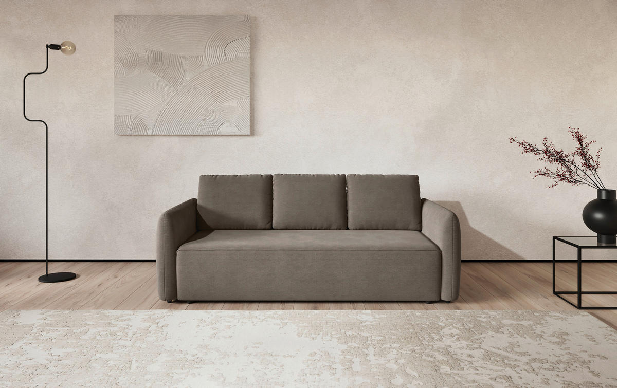 SCHLAFSOFA Cord Taupe  - Taupe/Schwarz, Trend, Kunststoff/Textil (222/89/102cm) - MID.YOU