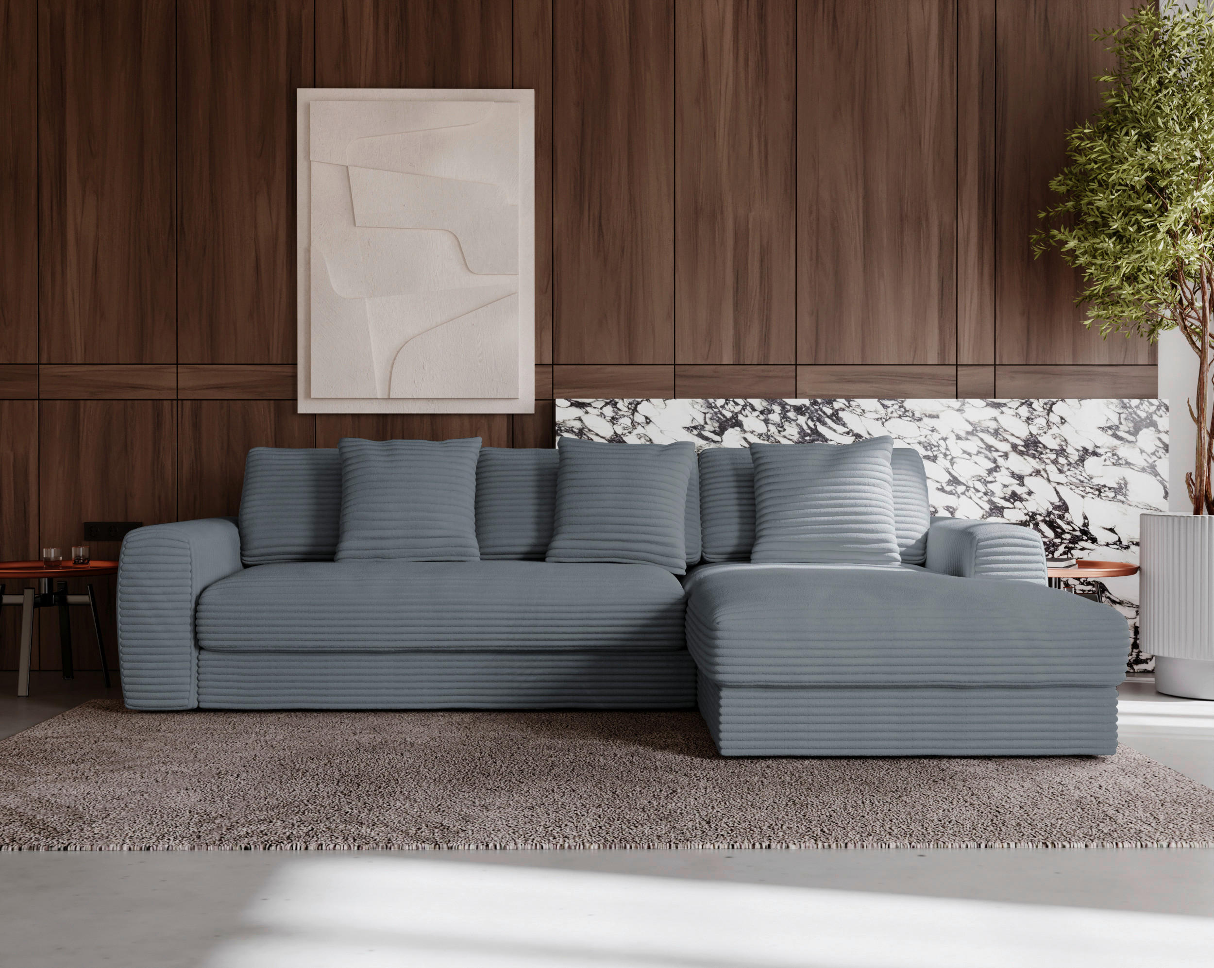 ECKSOFA in Cord Grau  - Schwarz/Grau, Modern, Kunststoff/Textil (302/182cm) - Carryhome