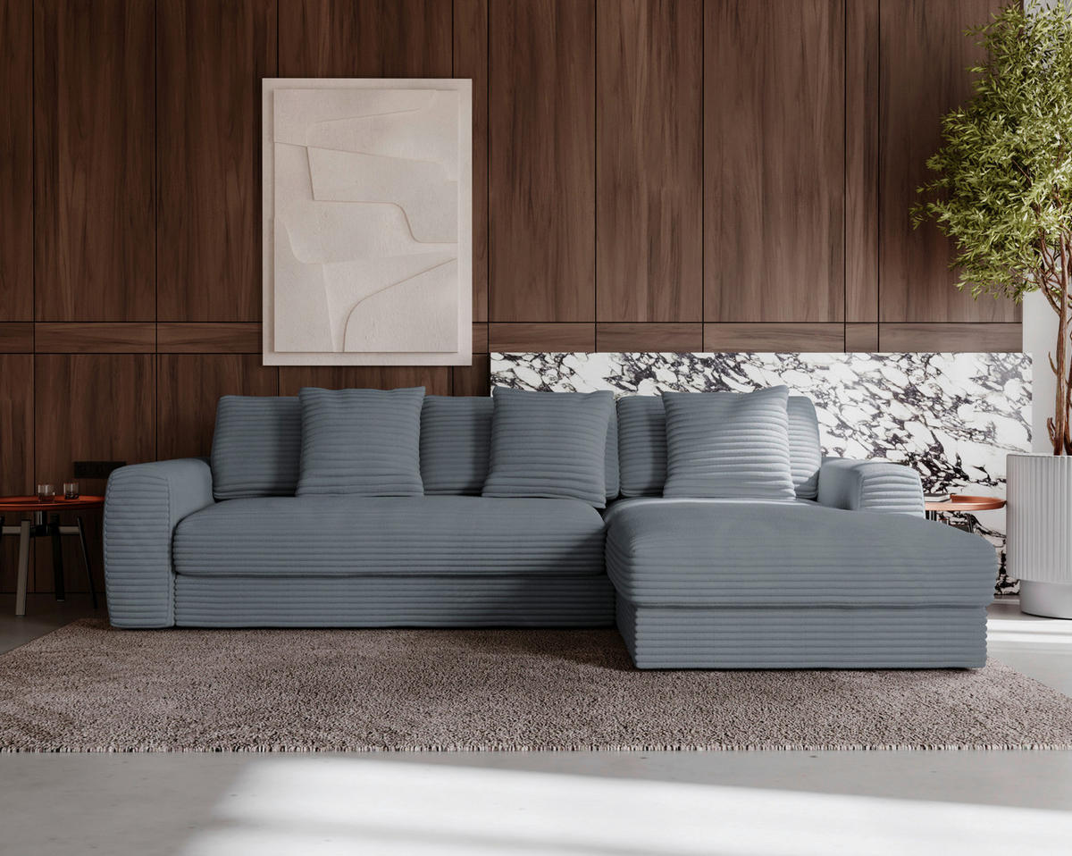 ECKSOFA Grau Cord  - Schwarz/Grau, MODERN, Kunststoff/Textil (302/182cm) - Carryhome