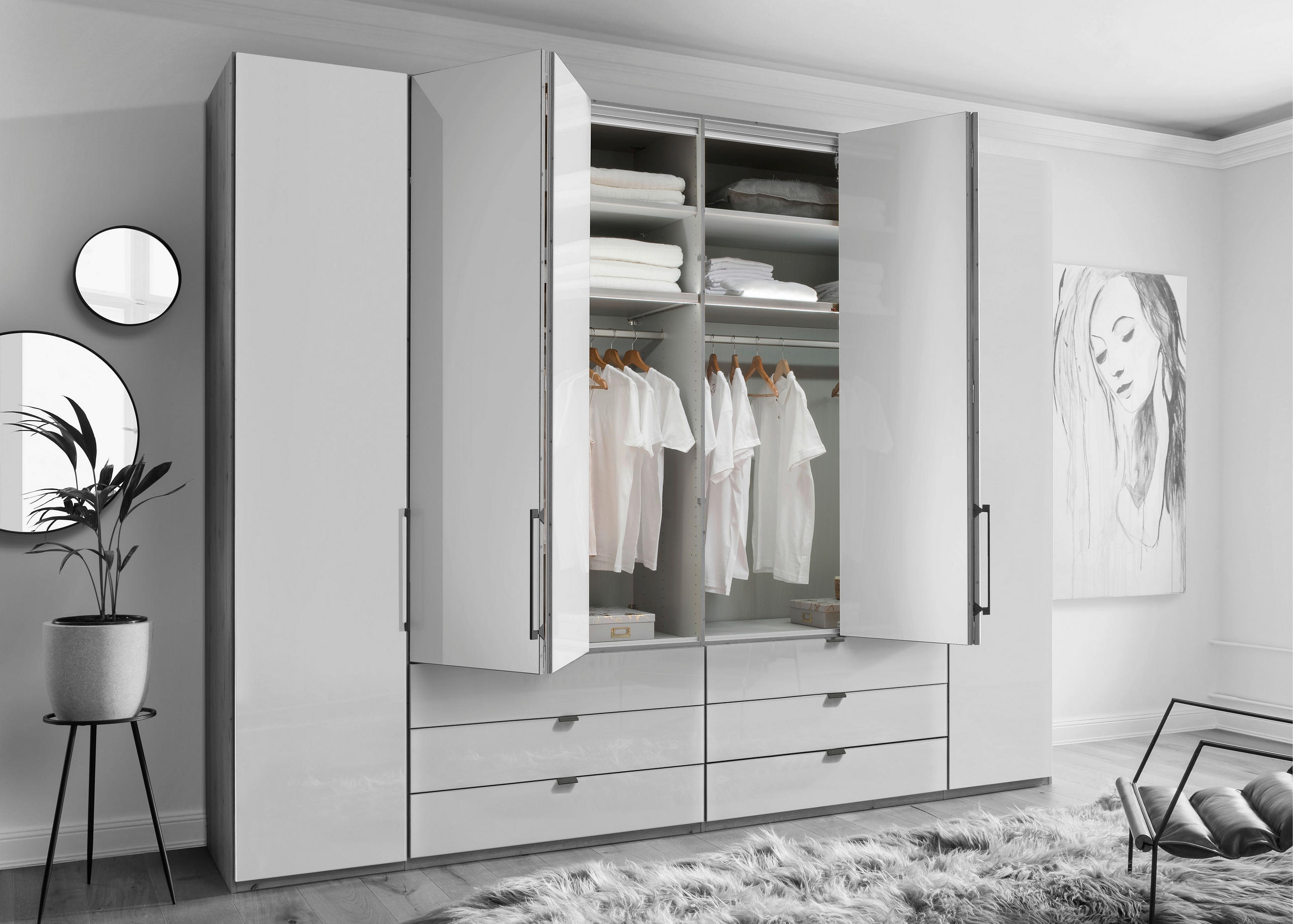 FALTTÜRENSCHRANK in Weiss, Eiche Bianco  - Schieferfarben/Weiss, Konventionell, Glas/Holzwerkstoff (300/216/58cm) - Dieter Knoll