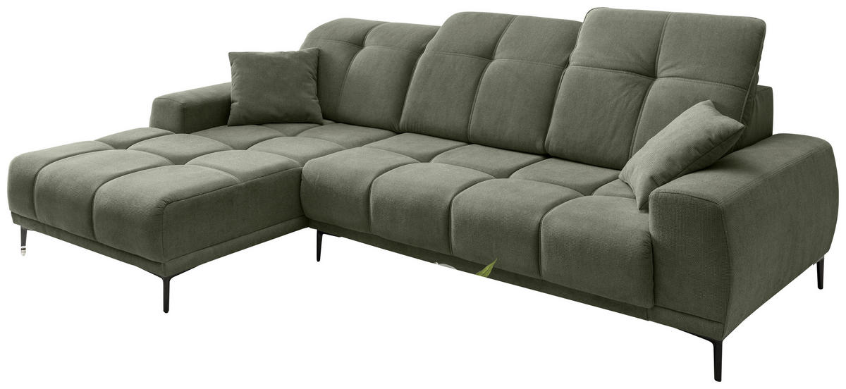 ECKSOFA NESTO Dunkelgrün Chenille Zierkissen, Kopfteilverstellung, Sitztiefenverstellung  - Dunkelgrün/Schwarz, Basics, Textil/Metall (187/292cm) - Livetastic