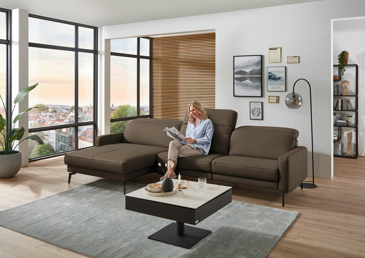 ECKSOFA  Echtleder Braun  - Schwarz/Braun, Design, Leder/Metall (179/323cm) - Dieter Knoll