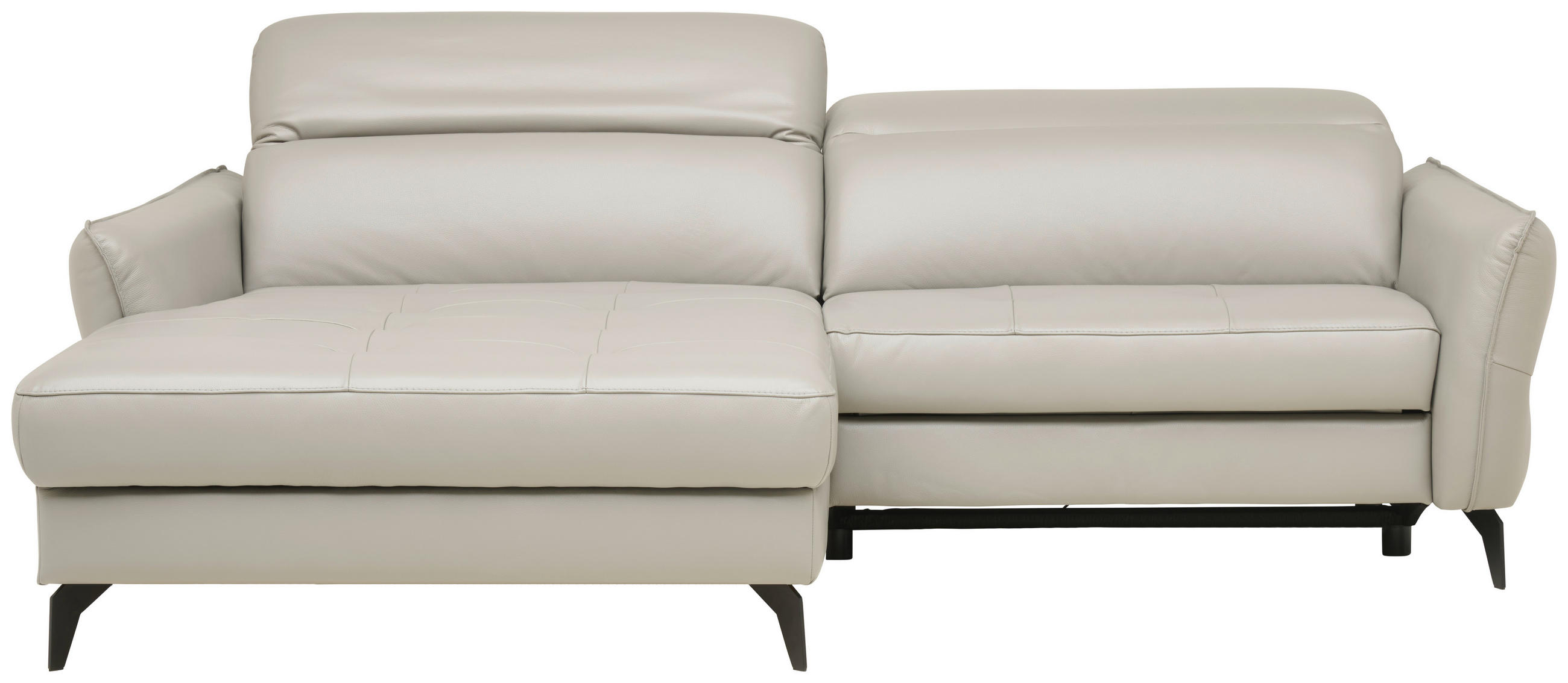 ECKSOFA Hellgrau Echtleder  - Hellgrau/Schwarz, Design, Leder/Metall (175/246cm) - Livetastic