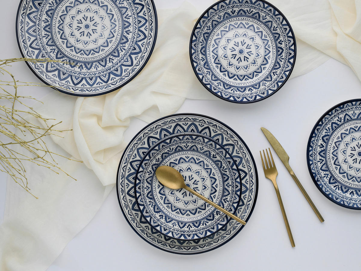 TAFELSERVICE Blau, Multicolor, Weiß Mexico Blue 18-teilig  - Blau/Multicolor, Basics, Keramik - Creatable