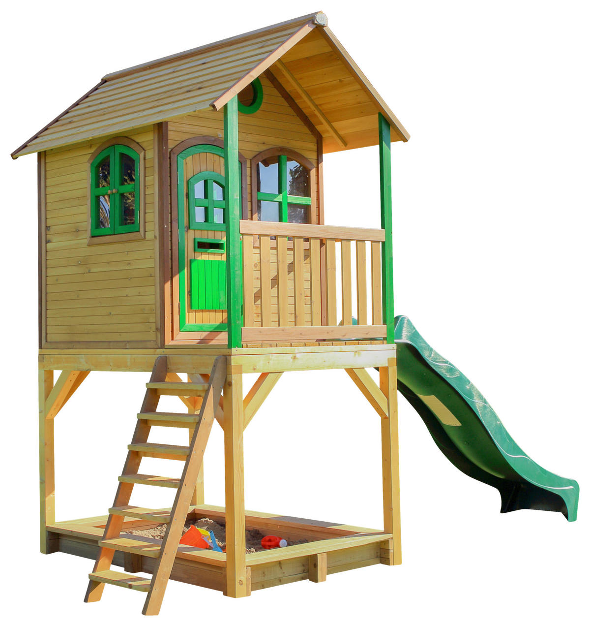 SPIELTURM 370/291/191 cm SPIELTURM SARAH  - Braun/Grün, KONVENTIONELL, Holz/Kunststoff (370/291/191cm) - Ambia Garden
