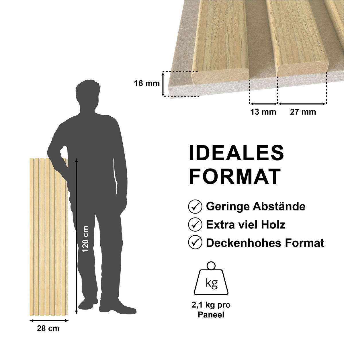 AKUSTIKPANEEL Lean  - Eichefarben/Beige, KONVENTIONELL, Holz/Kunststoff (120/28/1.6cm) - Novel