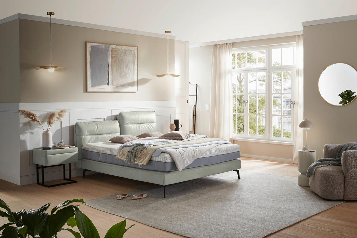 BOXSPRINGBETT 200/200 cm  in Hellgrau  - Hellgrau/Schwarz, Design, Textil/Metall (200/200cm) - Johann Jakob