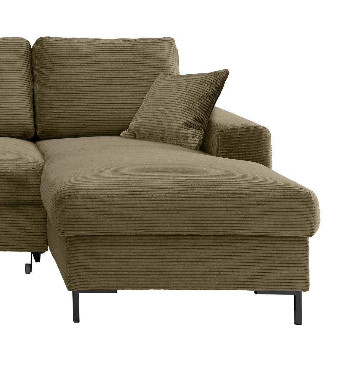 ECKSCHLAFSOFA  mit Liegefunktion, Rücken echt Cord Olivgrün  - Schwarz/Olivgrün, KONVENTIONELL, Textil/Metall (237/143cm) - Livetastic
