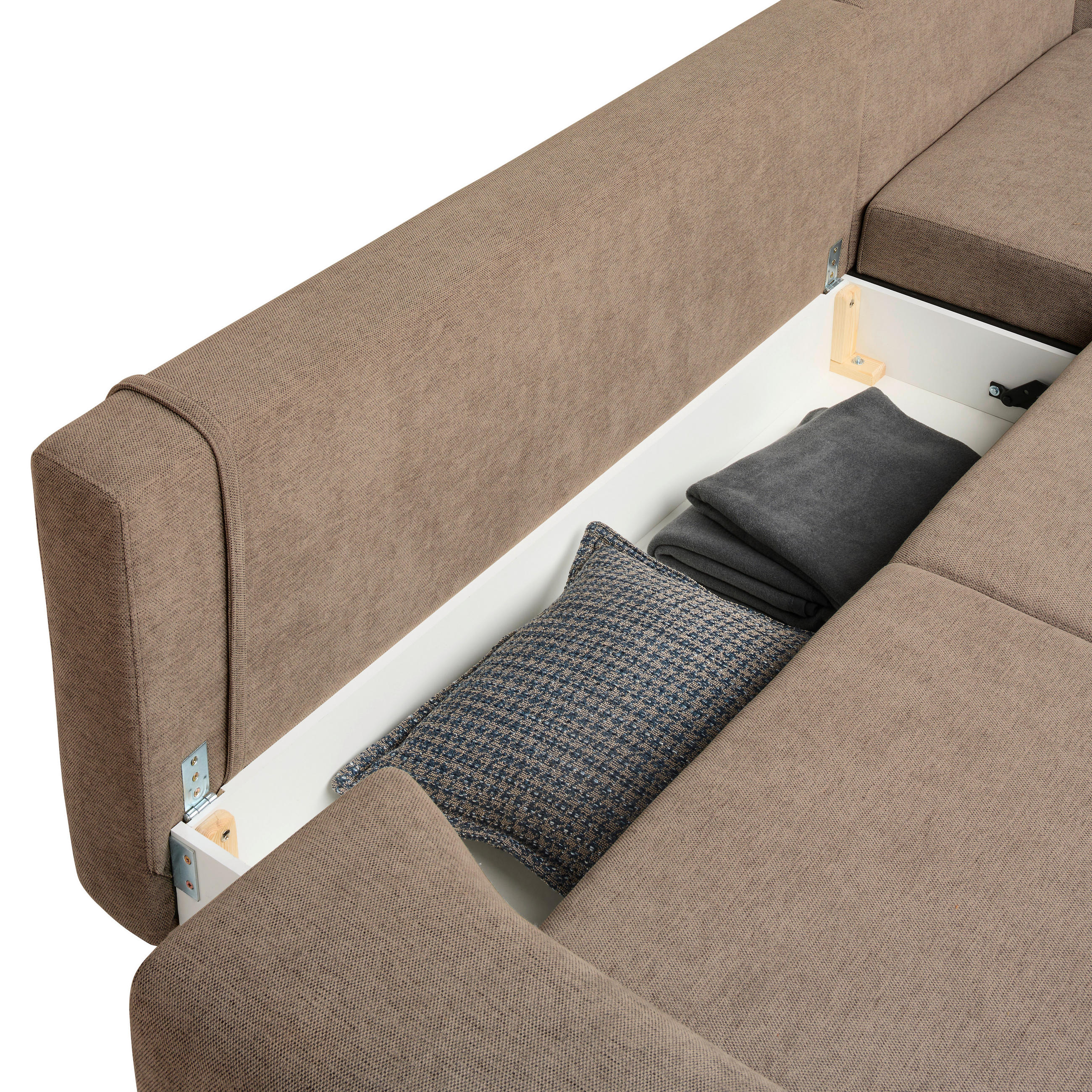 ECKSOFA Sandfarben Webstoff  - Sandfarben/Schwarz, Design, Textil/Metall (211/314cm) - Stylife