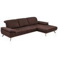 ECKSOFA in Mikrofaser Braun  - Beige/Schwarz, Natur, Holz/Textil (322/201cm) - Voleo