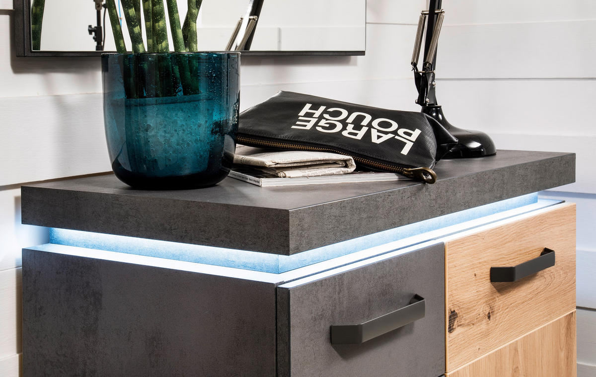 SCHUHSCHRANK 75/99/38 cm  - Eichefarben/Anthrazit, Design, Holzwerkstoff/Metall (75/99/38cm) - Voleo