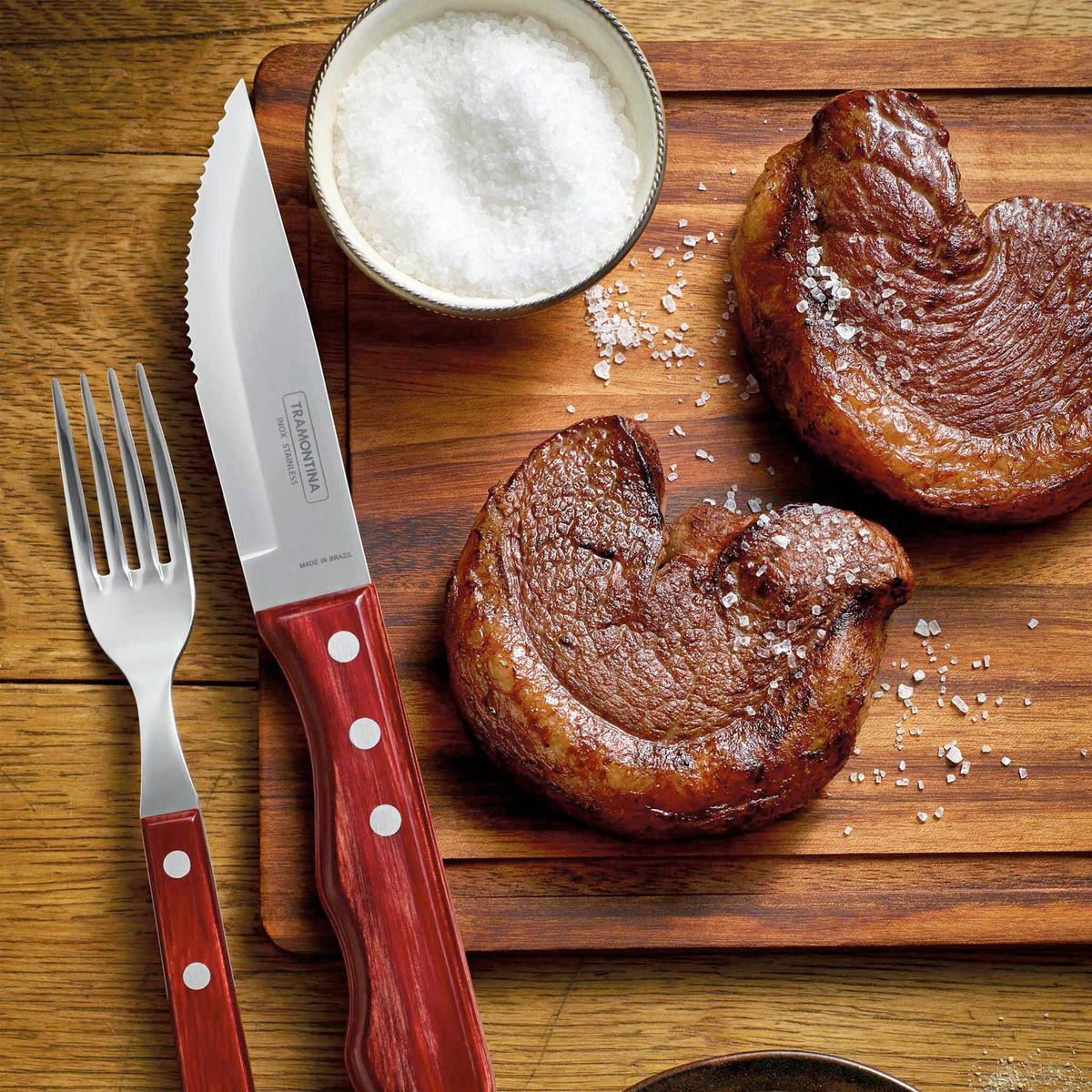 STEAKMESSERSET JUMBO  - Edelstahlfarben/Rot, Basics, Holz/Metall (25cm)