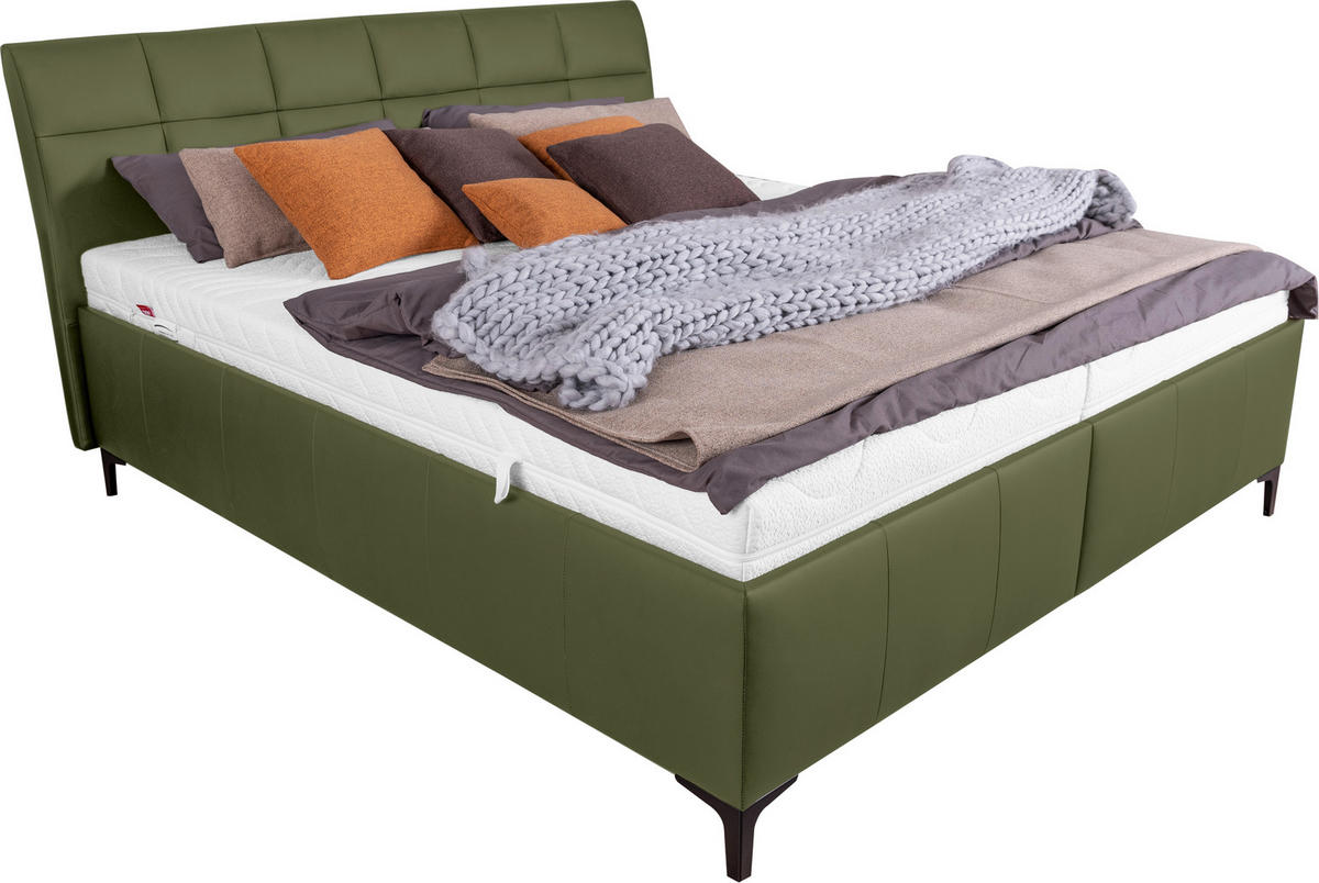 POLSTERBETT gepolstertes Kopfteil, Bettkasten, Lattenroste, Matratzen Grün 180/200 cm  - Schwarz/Weiß, KONVENTIONELL, Leder/Holz (180/200cm) - Ada Austria