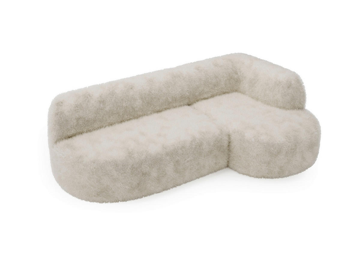 ECKSOFA Teddystoff Beige  - Beige/Schwarz, Design, Kunststoff/Textil (218/156cm) - Livetastic