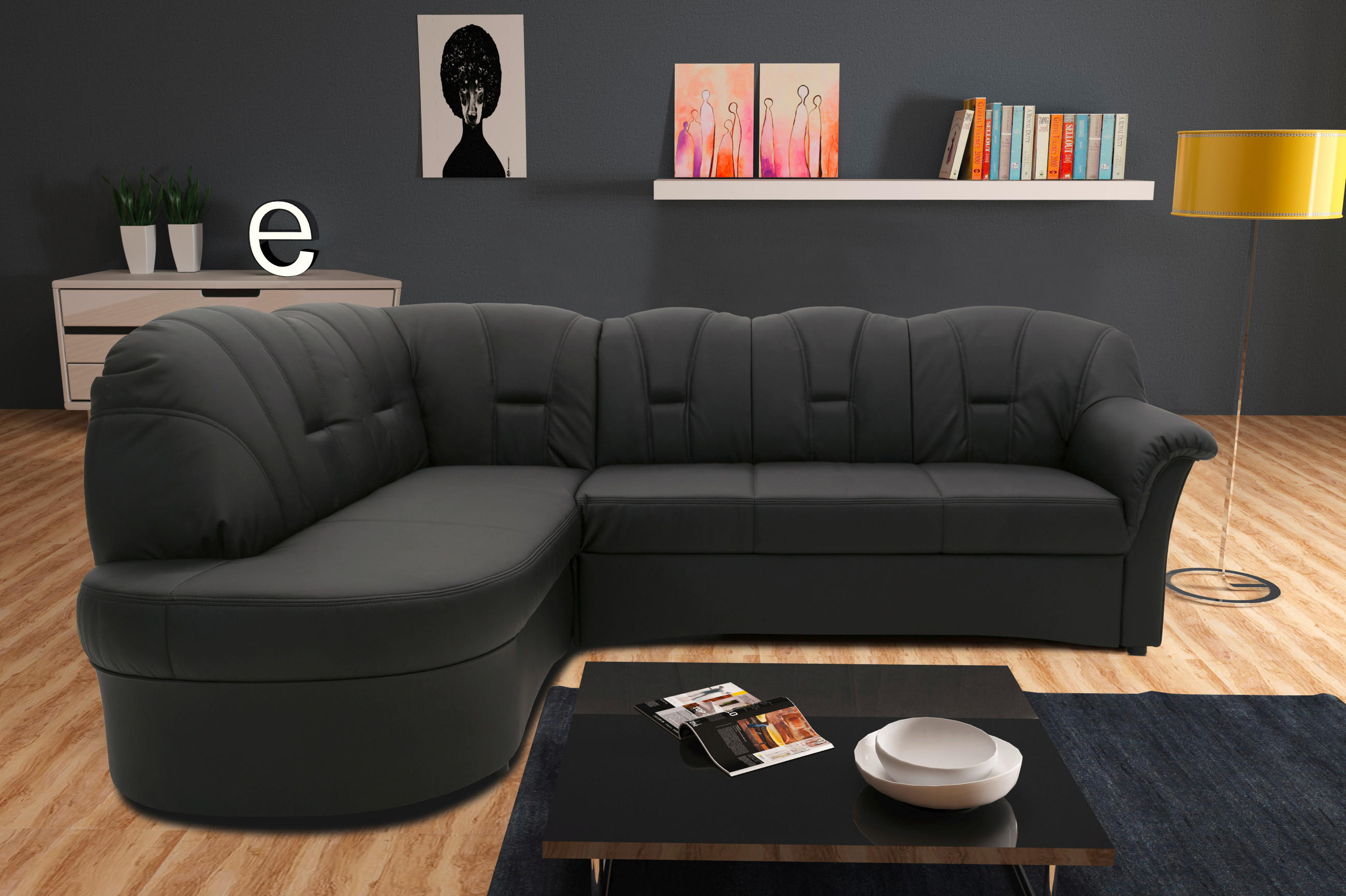 ECKSOFA in Lederlook Schwarz  180/243 cm  - Schwarz, KONVENTIONELL, Kunststoff/Textil (180/243cm) - MID.YOU