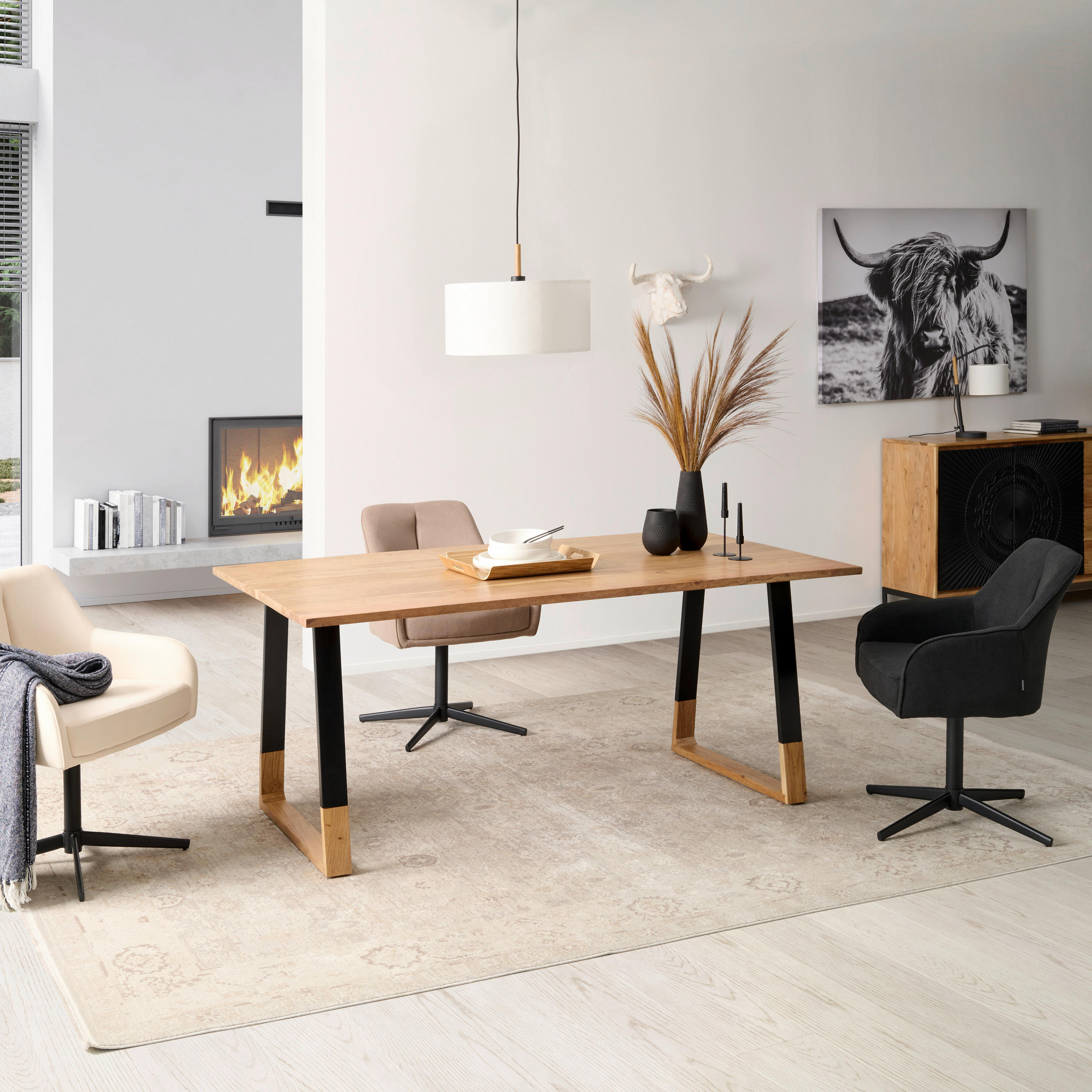 TABLE in Holz  - Schwarz/Naturfarben, Modern, Holz/Metall (180/76/100cm) - MID.YOU